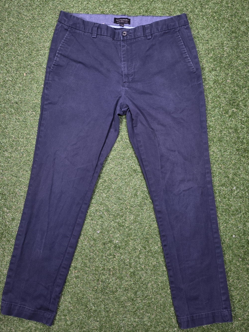 Banana Republic Fulton Skinny Chino Mens 35x32 Navy Blue Textured Dress Pants